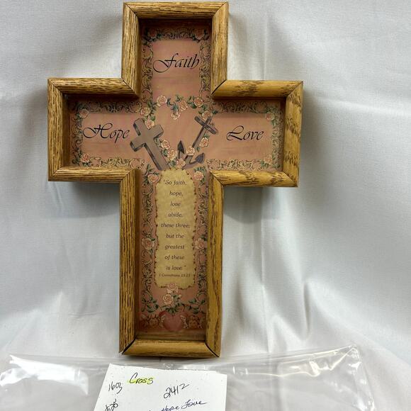 Abbey Press CROSS wood frame 3-D Faith Hope Love Made in USA 12 x 9" - Picture 11 of 11